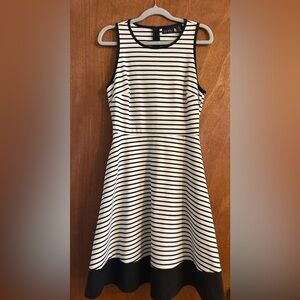 Nicole Miller Black and White Striped Dress with Pockets